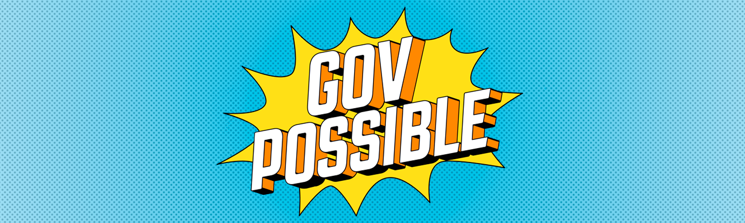 Blue background with yellow words reading GovPossible