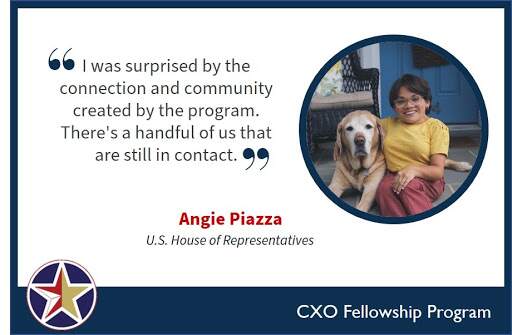 Image with text: I was surprised by the connection and community created by the program. There's a handful of us that are still in contact. Angie Piazza U.S. House of Representatives